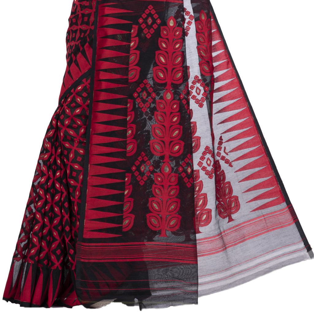 Marun Pure Cotton Minakari_Jmdni Jamdani Saree (692)